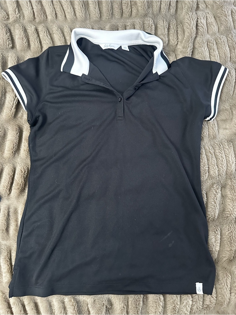 Lady Hagen Black Polo Top with White Trim - Ladies